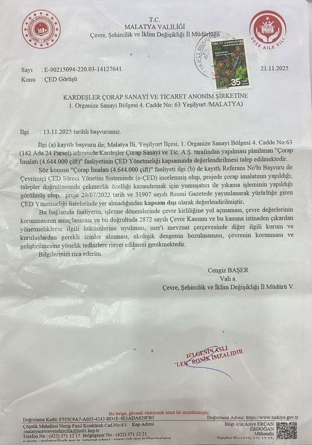 T.C. Çevre Şehircilik Bakanlığı ÇED Görüşü